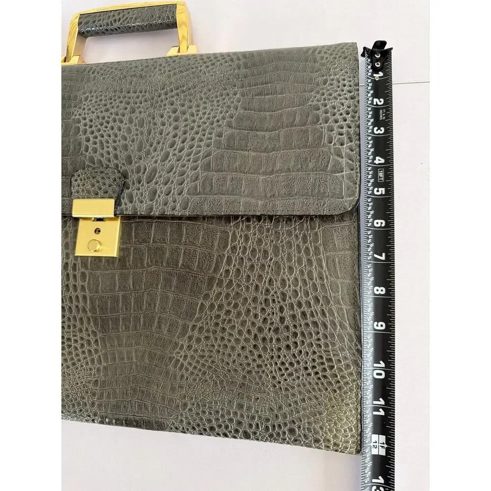 Vivace Vintage Grey Crocodile Embossed Leather Briefcase Attache Portfolio Lock